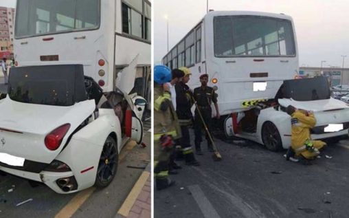 Ferrari California brutally crashed into a bus in Ajman